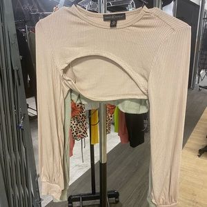 Tan crop long sleeve shirt